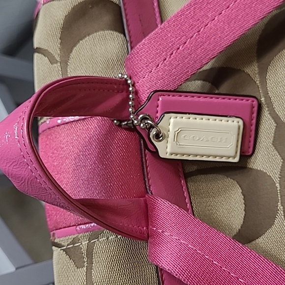 Coach Signature Stripe khaki pink Backpack bag - Picture 8 of 13